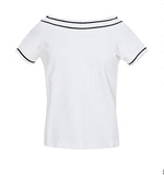 Lagogo/拉谷谷2016年夏季新款纯色一字领休闲短袖T恤FBL793E410