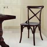 美式实木餐椅叉背椅 黑胡桃色木椅 宜家木背叉椅子 简约咖啡椅
