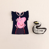 佩佩猪童装 佩奇小猪女童夏季纯棉短袖T恤小儿童黑色卡通可爱衣服