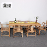 老榆木免漆餐桌椅组合新中式实木创意茶桌禅意简约家具定制书法桌