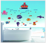 卡通海底世界鱼卫生间橱窗衣柜浴室儿童房装饰防水墙贴画壁纸包邮