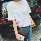 2016夏装纯棉体恤韩版宽松简约学院风纯色短袖T恤女学生中袖上衣