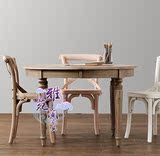 法式乡村实木家具 美式欧式实木复古橡木可推拉圆餐桌可定制