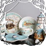 欧美手绘海洋餐具厨房创意陶瓷餐具瓷器套装碟碗盘杯碗碟套装出口