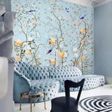 3D中式古典花鸟酒店客厅电视沙发卧室背景墙无缝丝绸壁画墙纸壁纸