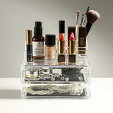 特价小号化妆品收纳盒透明双层抽屉式化妆台置物盒防水防滑亚克力