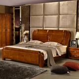 现代中式全实木床高档橡胶木双人床 1.8米婚床气压高箱床储物床