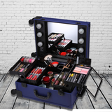 韩国高档多层带镜子灯泡拉杆专业化妆箱带灯拉杆万向轮化妆箱包邮
