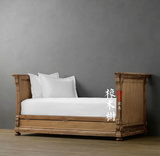 美式乡村复古做旧橡木沙发床法式象牙白仿古雕花实木单人儿童床