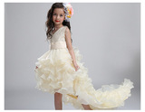 新款女童拖尾礼服长款 韩版公主裙 钢琴主持人蕾丝裙蓬蓬裙演出服