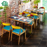 北欧宜家 咖啡厅桌椅组合 西餐厅实木桌椅 奶茶店茶餐厅 皮质餐椅