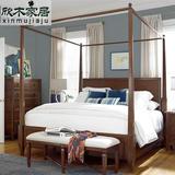美式实木架子床蚊帐床简约现代橡木四柱床双人床高端定制帷幔床