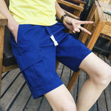 夏季男士纯棉宽松运动短裤青少年休闲时尚五分裤子口袋工装裤男装