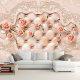 欧式软包电视背景墙壁纸客厅无缝壁画3D立体玫瑰花墙布现代简约