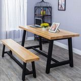 简约铁艺实木餐桌椅组合长方形饭桌简易书桌电脑桌办公桌子工作台