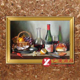 葡萄酒水果静物欧美手绘油画 成品带框装饰壁画餐厅壁挂画JW34