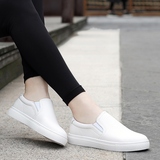 夏季白色女式厚底懒人鞋乐福鞋正品牌韩版单鞋板鞋真牛皮女小白鞋
