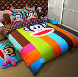 韩式全棉纯棉儿童卡通猴四件套简约婚庆床上用品1.5/1.8m床单被套