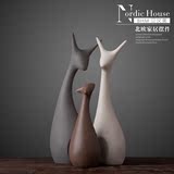北欧现代陶瓷家居装饰品创意摆件客厅工艺品结婚礼物三口之家鹿