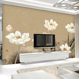新中式水墨爱莲花壁纸荷花电视背景墙纸客厅沙发大型无缝定制壁画