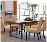 美式新款8人原木色组装复古铁艺组合办公桌饭吧桌酒店实木餐桌椅