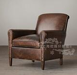 老虎椅单人沙发欧式美式乡村皮艺高背椅小户型沙发新古典酒店家具