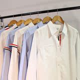 夏季TB防晒衬衫THOM红白蓝织带条纹牛津纺衬衣男女学生班服情侣装