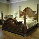 美式乡村雕花实木床 法式复古做旧双人床 新古典简欧公主床结婚床