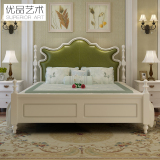 全实木床 欧式床头层真皮1.8米 白色双人床 卧室家具1.5美式床