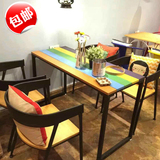 饭店餐馆LOFT复古漫咖啡桌餐厅餐饮桌椅实木茶餐馆铁艺餐桌椅组合