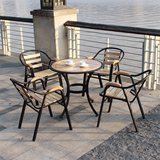 户外桌椅 酒吧咖啡吧奶茶店别墅庭院阳台铁艺实木餐椅  简约现代