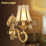 全铜欧式壁灯美式客厅背景墙灯单双头壁灯简欧卧室床头灯过道铜灯