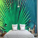 欧式手绘油画风格热带植物树叶背景墙墙纸客厅卧室个性3d立体壁画