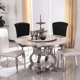 现代简约大理石餐桌椅组合 不锈钢圆桌组合大理石圆形餐桌包邮