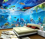 大型壁画 海底世界3d立体墙纸海洋卡通儿童房背景壁纸无缝墙布