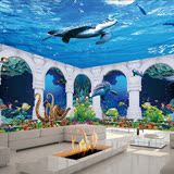 3d立体墙纸大型壁画背景墙婴儿游泳馆壁纸海底世界卡通儿童主题房