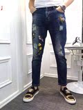 Dolce Gabbana/杜嘉班纳2016新款男士3D数码印花画像休闲牛仔裤