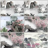 中国风 古典水墨山水画 三月下江南 桃花盛开 晚会LED视频素材