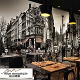 3D立体欧式复古英伦风黑白建筑怀旧街景壁画咖啡餐厅影视墙纸壁纸