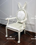 美式乡村实木雕花餐椅 复古兔儿耳朵餐梳妆椅 儿童写字椅梳妆椅