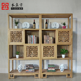 新中式老榆木免漆茶叶架书架货架实木禅意博古架多宝阁展示柜定做