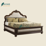 美式简美实木1.8M大床欧式雕刻床头柜 床尾凳 梳妆柜全套家具定制