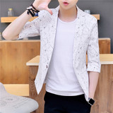 西服男夏季青少年休闲韩版修身中袖小西装时尚帅气半袖外套上衣潮