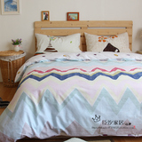时尚宜家风格床上用品 条纹北欧简约 全棉米色床单床笠床上四件套