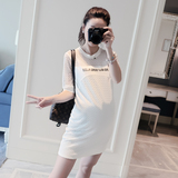韩国夏季孕妇装孕妇白色t恤中长款韩版孕妇修身连衣裙显瘦孕妇裙