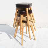 可叠放收纳实木凳子小圆凳 餐厅家用餐桌凳皮凳矮凳木凳时尚创意