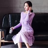 2015秋装韩版两件套毛衣针织套装蕾丝长裙修身大码女装连衣裙冬季