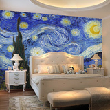 定制梵高星空 电视背景墙纸 客厅卧室油画手绘个性壁纸 大型壁画
