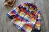 韩国 男童衬衫儿童 彩色格子纯棉 磨毛长袖衬衫