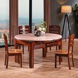 大理石面圆桌餐桌椅组合可伸缩纯实木圆形新中式大小户型饭桌6人
